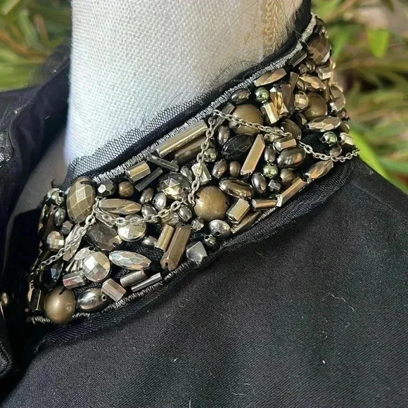 V Christina Vintage black long jacket. Size Large. Snap closure jeweled in gold - Picture 15 of 16